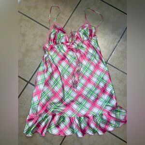 Victoria’s Secret angels plaid satin bow slip  spring y2k classic ruffle boho